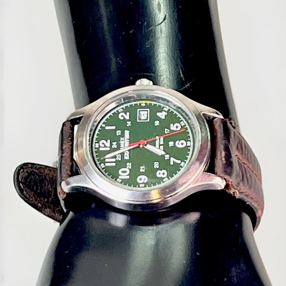 Timex Expedition Mens Watch 36mm Green Dial Leather Indiglo Date *Needs Battery - Picture 5 of 13